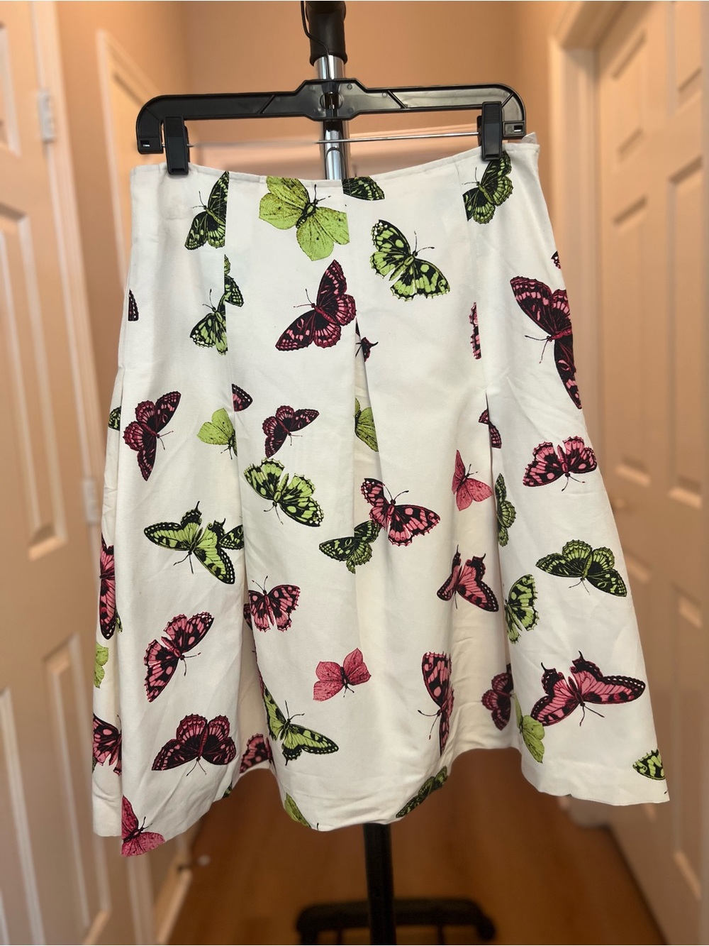 Talbots White Circle Skirt with Pink & Green Butterfly Print